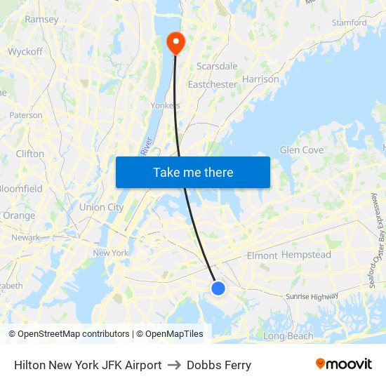 Hilton New York JFK Airport to Dobbs Ferry map
