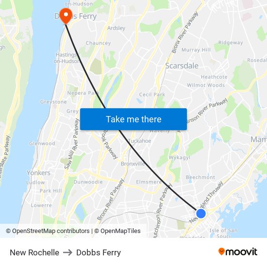 New Rochelle to Dobbs Ferry map