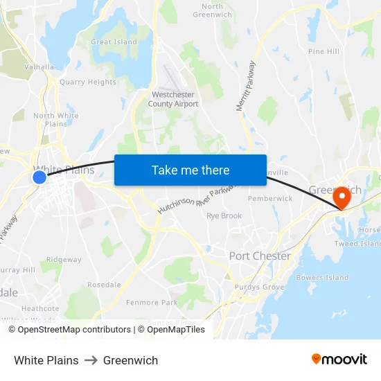 White Plains to Greenwich map