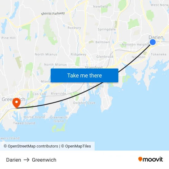 Darien to Greenwich map
