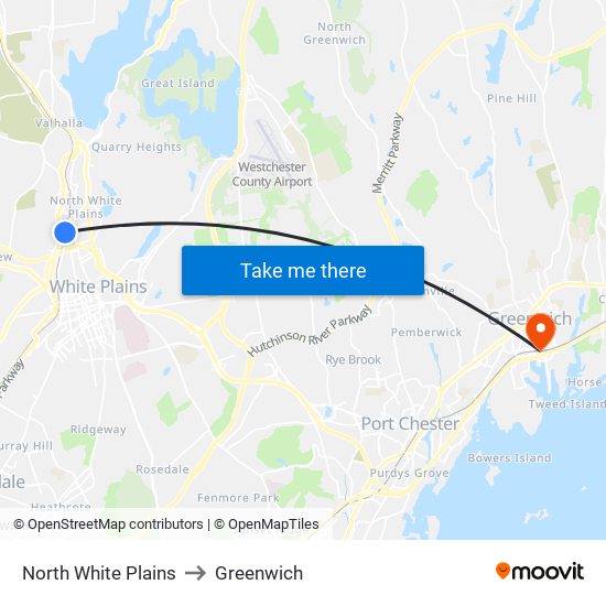 North White Plains to Greenwich map