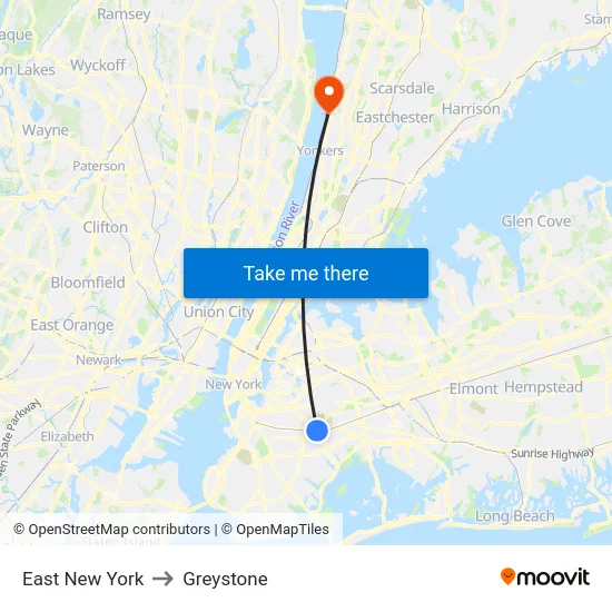 East New York to Greystone map