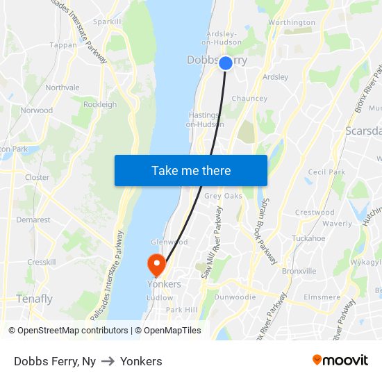 Dobbs Ferry, Ny to Yonkers map