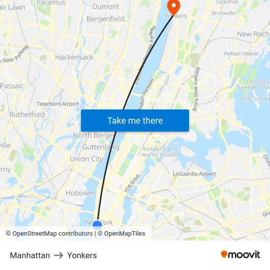 Manhattan to Yonkers map