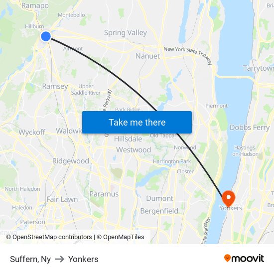 Suffern, Ny to Yonkers map