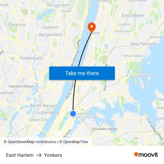 East Harlem to Yonkers map