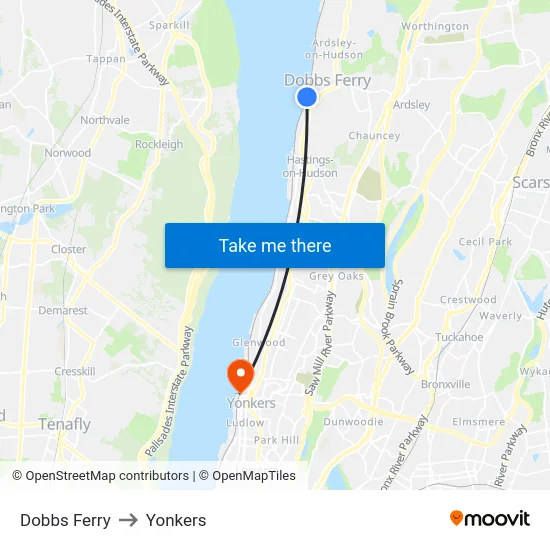 Dobbs Ferry to Yonkers map