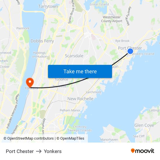 Port Chester to Yonkers map