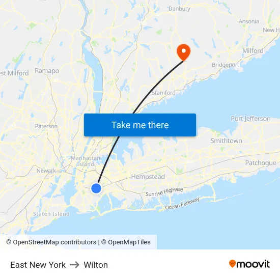 East New York to Wilton map