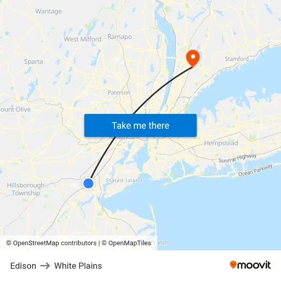 Edison to White Plains map