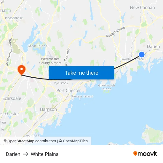 Darien to White Plains map