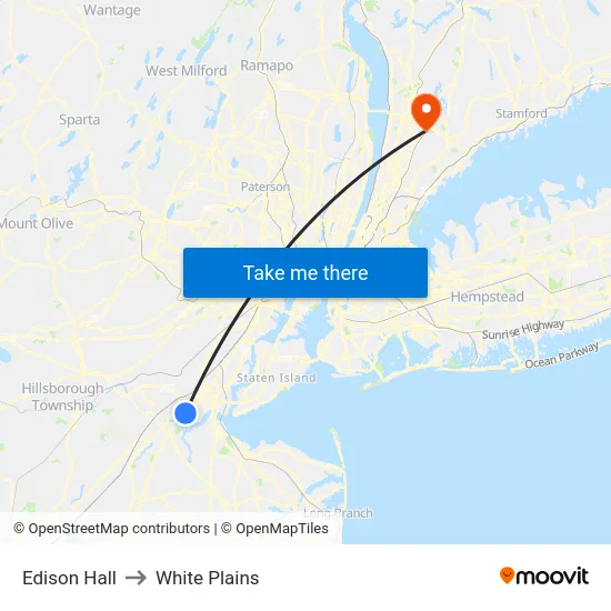 Edison Hall to White Plains map