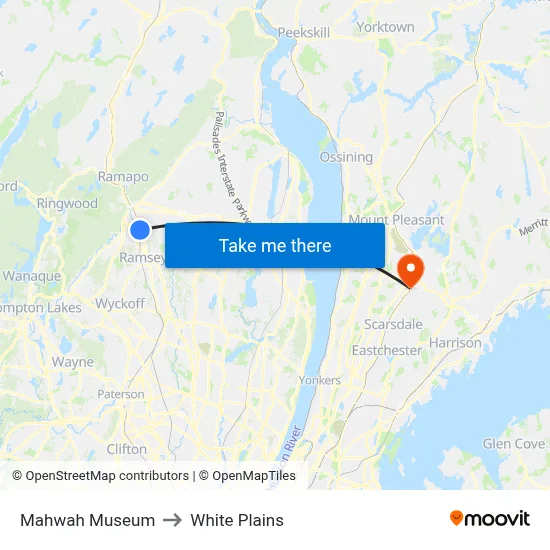 Mahwah Museum to White Plains map