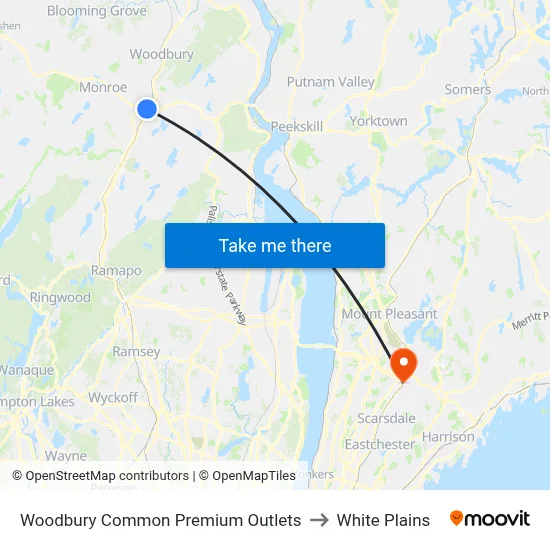 Woodbury Common Premium Outlets to White Plains map