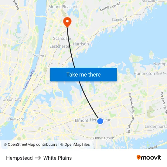 Hempstead to White Plains map
