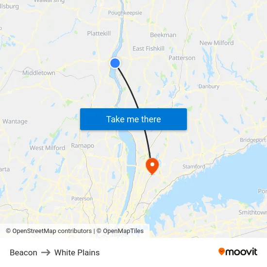 Beacon to White Plains map