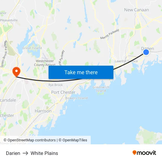 Darien to White Plains map