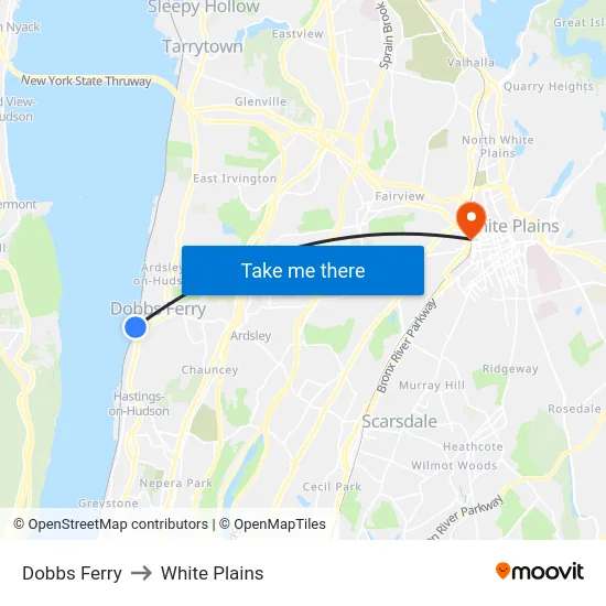 Dobbs Ferry to White Plains map
