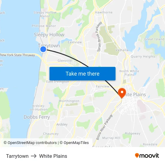 Tarrytown to White Plains map