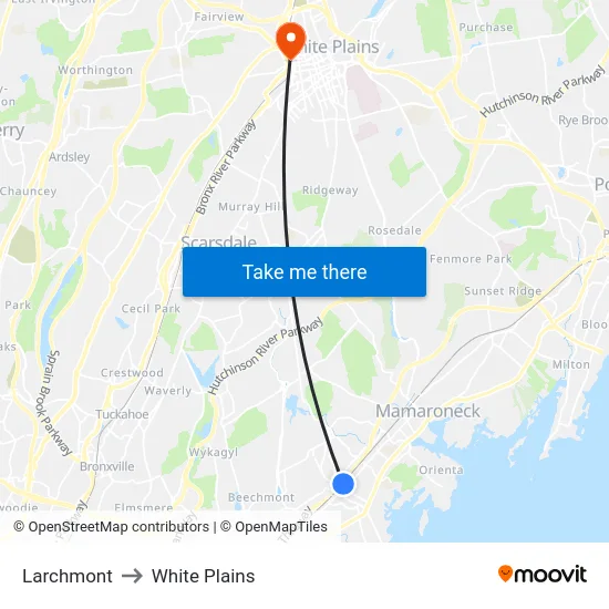 Larchmont to White Plains map