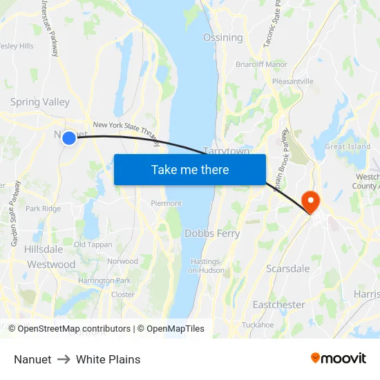 Nanuet to White Plains map
