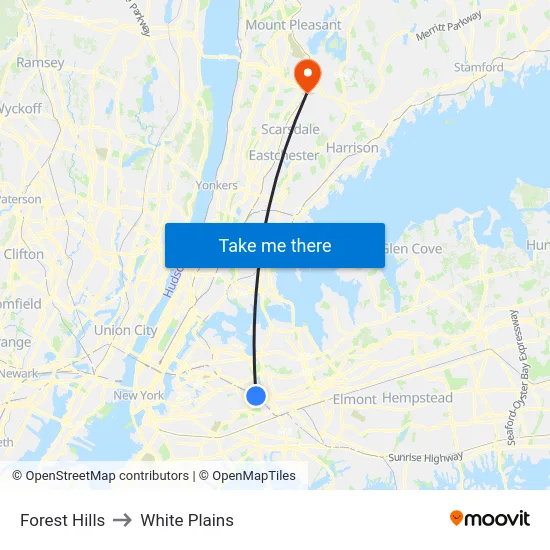 Forest Hills to White Plains map