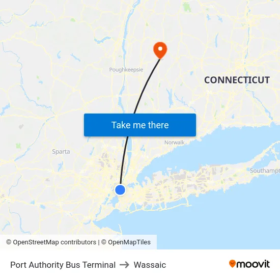 Port Authority Bus Terminal to Wassaic map