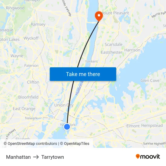 Manhattan to Tarrytown map