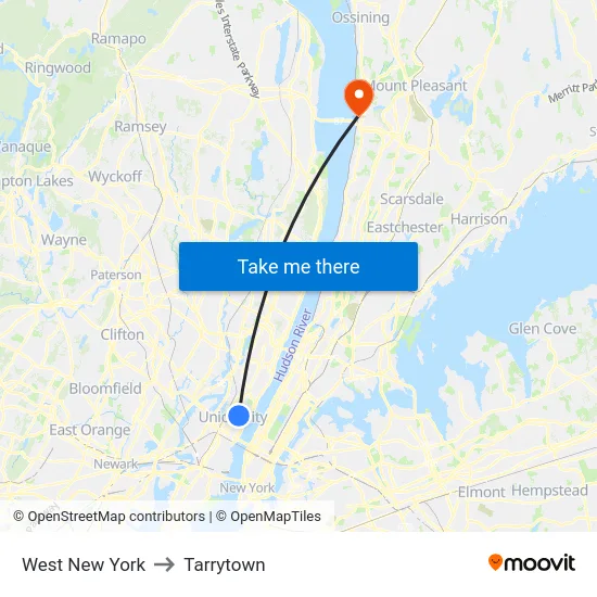 West New York to Tarrytown map