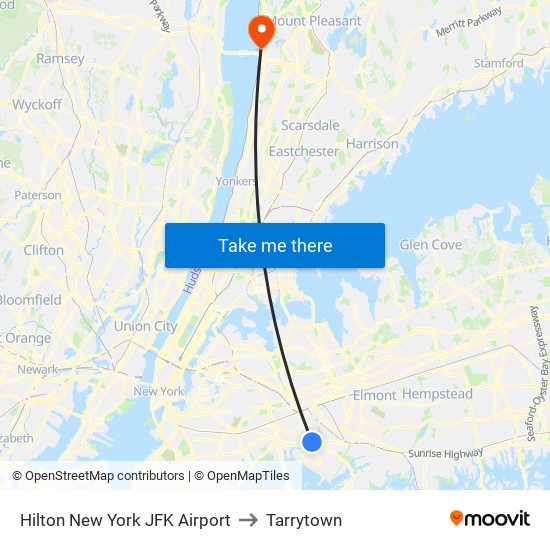 Hilton New York JFK Airport to Tarrytown map