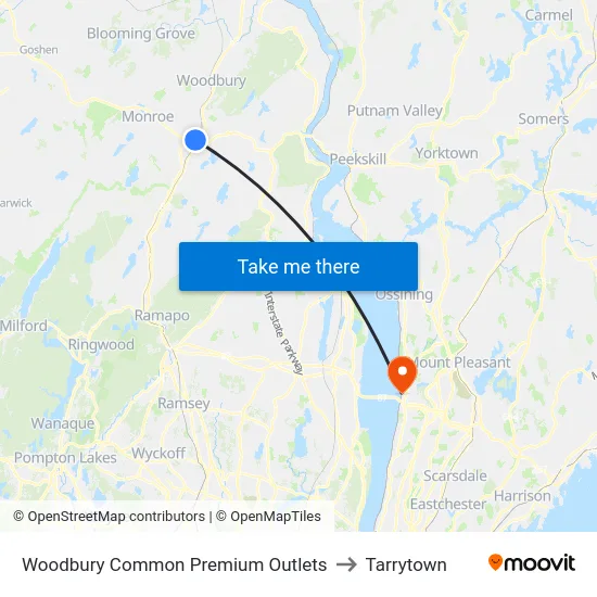 Woodbury Common Premium Outlets to Tarrytown map