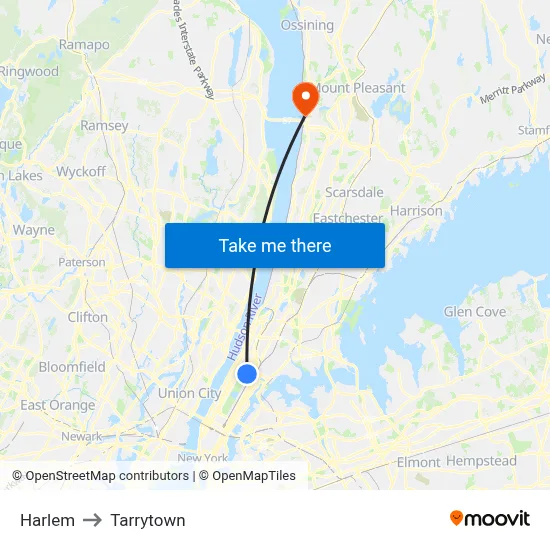 Harlem to Tarrytown map