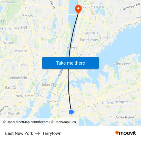 East New York to Tarrytown map