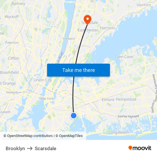 Brooklyn to Scarsdale map