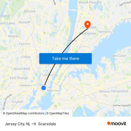 Jersey City, Nj to Scarsdale map