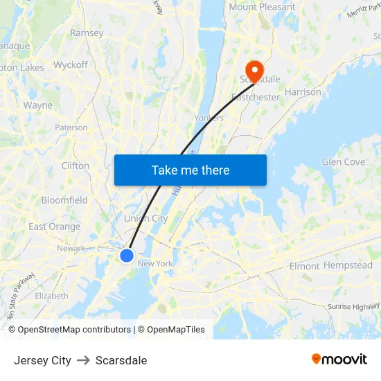 Jersey City to Scarsdale map