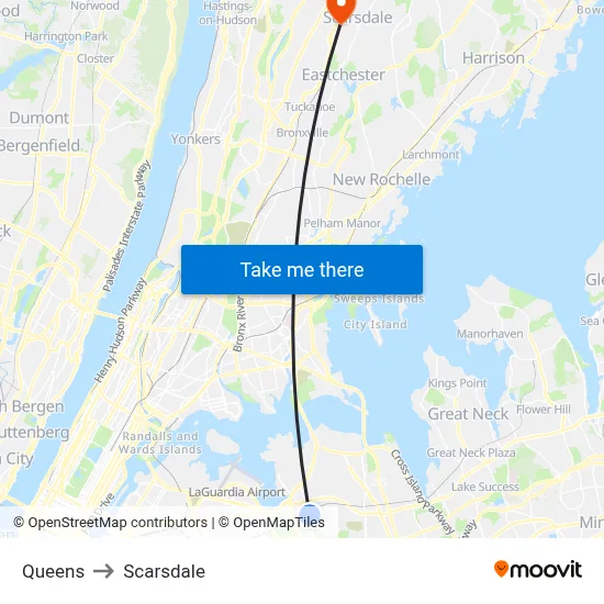 Queens to Scarsdale map