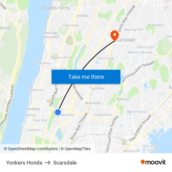 Yonkers Honda to Scarsdale map