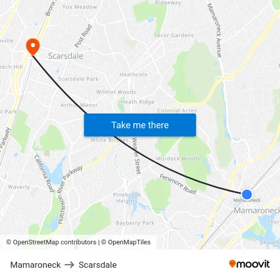 Mamaroneck to Scarsdale map