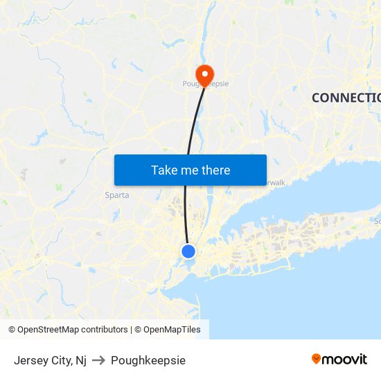 Jersey City, Nj to Poughkeepsie map