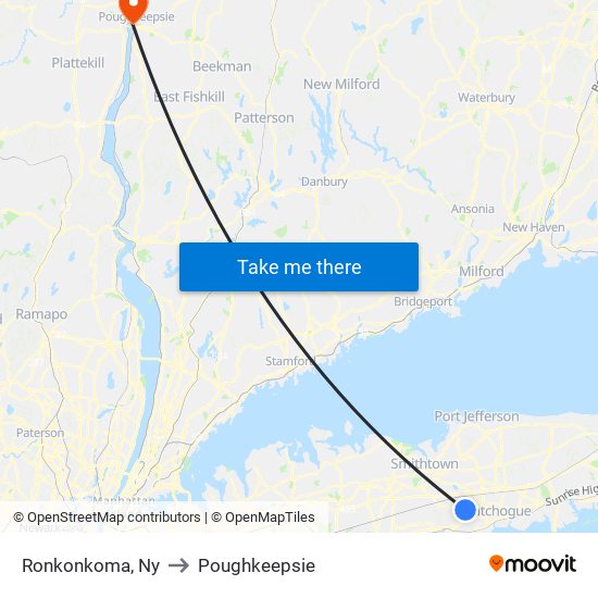 Ronkonkoma, Ny to Poughkeepsie map