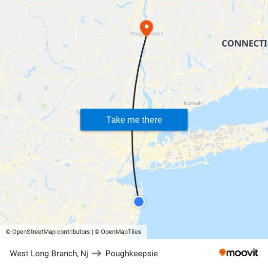 West Long Branch, Nj to Poughkeepsie map