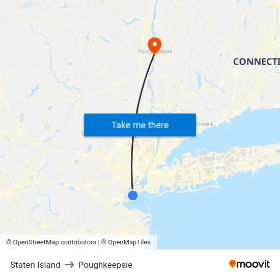 Staten Island to Poughkeepsie map