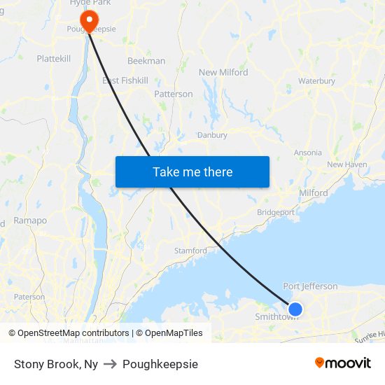 Stony Brook, Ny to Poughkeepsie map