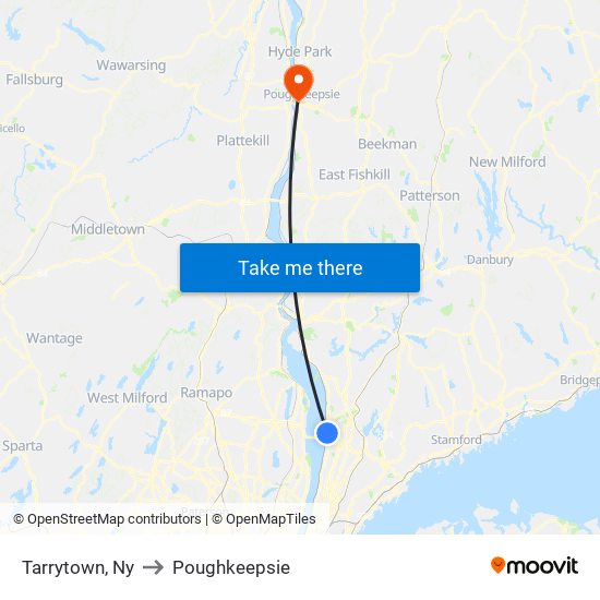 Tarrytown, Ny to Poughkeepsie map