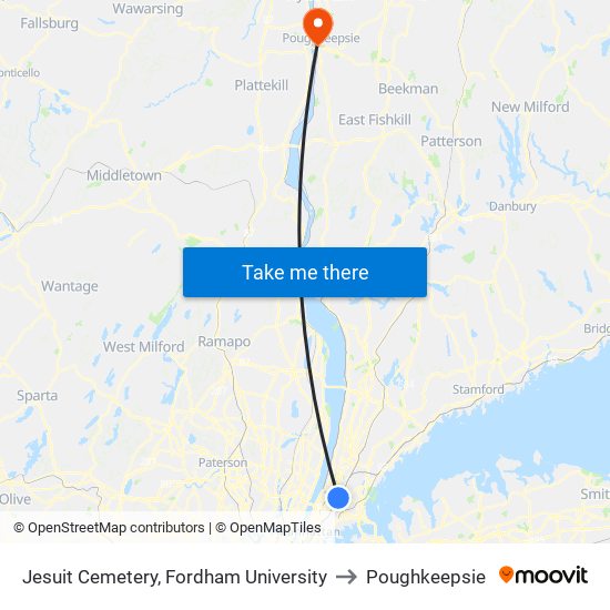 Jesuit Cemetery, Fordham University to Poughkeepsie map