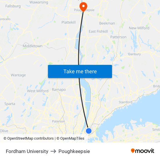 Fordham University to Poughkeepsie map