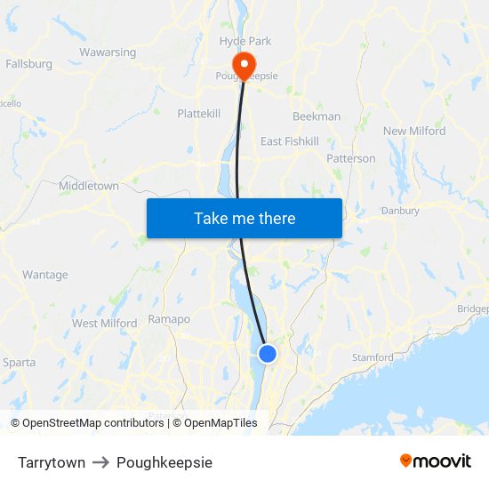 Tarrytown to Poughkeepsie map