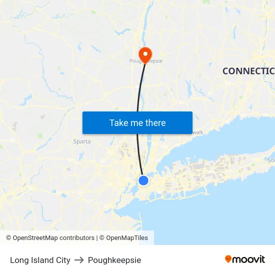 Long Island City to Poughkeepsie map