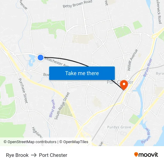 Rye Brook to Port Chester map
